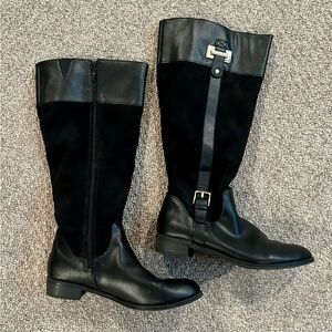 Karen Scott Black Tall Two-Tone Riding Boots with Buckle